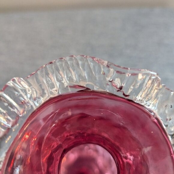 Chalet Blown Glass, Cranberry Swirl/Ribbed Footed Vase - Picture 6 of 6